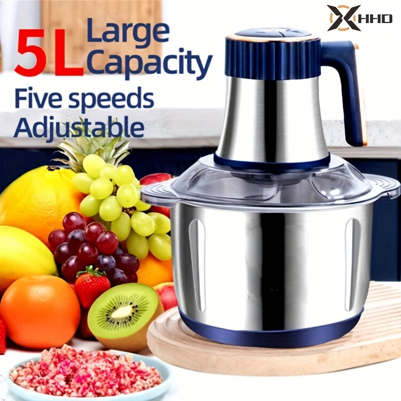 5L 5-speed Electric Large Capacity Meat Grinder, Household Multifunctional Stainless Steel Food Processor, Blender, Filling Machine, Garlic And Chili Grinder, Meets Various Needs