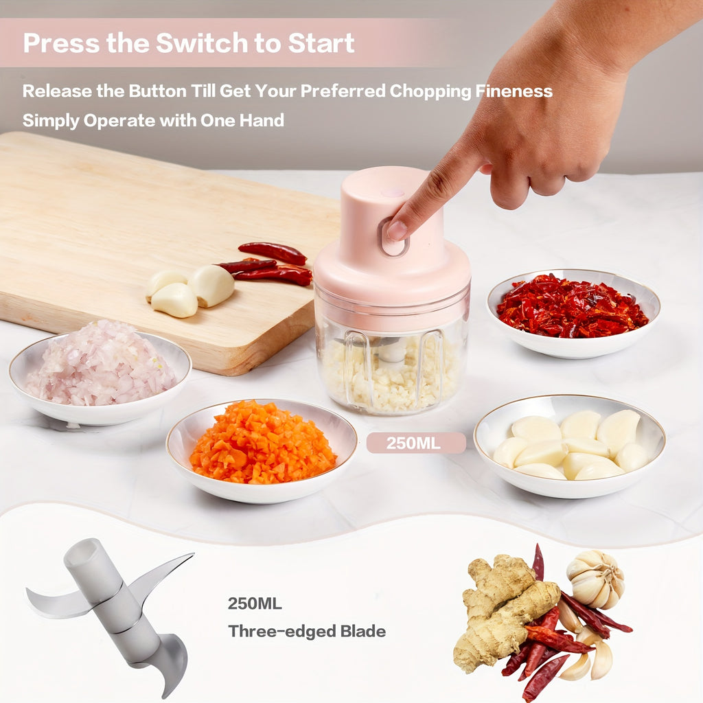 [Mini Electric Food Chopper] 250ml USB Charging Mini Food Processor - Electric Garlic Chopper, Garlic Mincer, Chili Crusher, Portable Vegetable Mincer, Cutter for Ginger, Meat Grinder