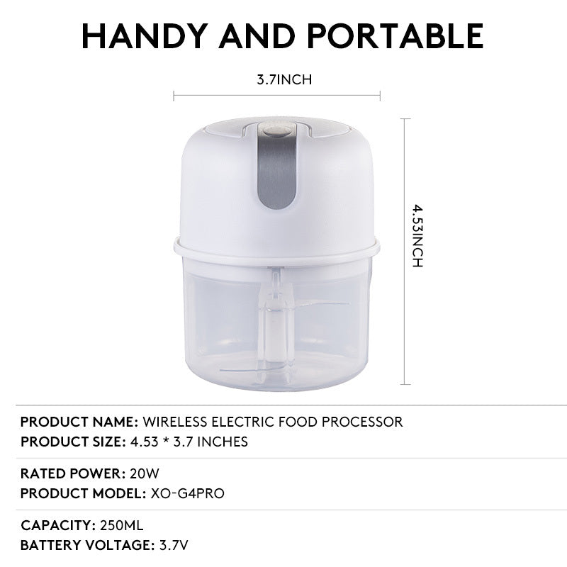 Electric Mini Garlic Chopper, Food Processor, Portable Cordless Garlic Mincer Masher, Meat Grinder with USB Charging For Vegetable, Chili, Fruits, Ginger, Baby Food, Seasoning 250ml (White)