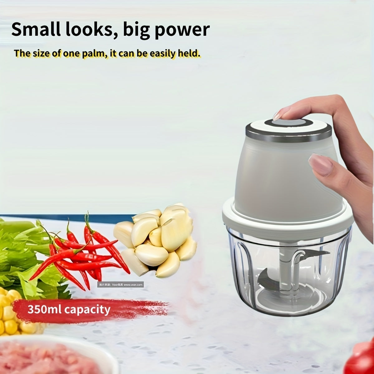 Electric Mini Garlic Mincer, 11.83oz USB Vegetable Onion Chopper, Portable Small Food Processor for Ginger, Chili, Vegetables, Meat, Mini kitchen appliances that are perfect for gift giving
