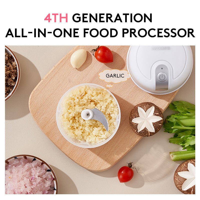 Electric Mini Garlic Chopper, Food Processor, Portable Cordless Garlic Mincer Masher, Meat Grinder with USB Charging For Vegetable, Chili, Fruits, Ginger, Baby Food, Seasoning 250ml (White)