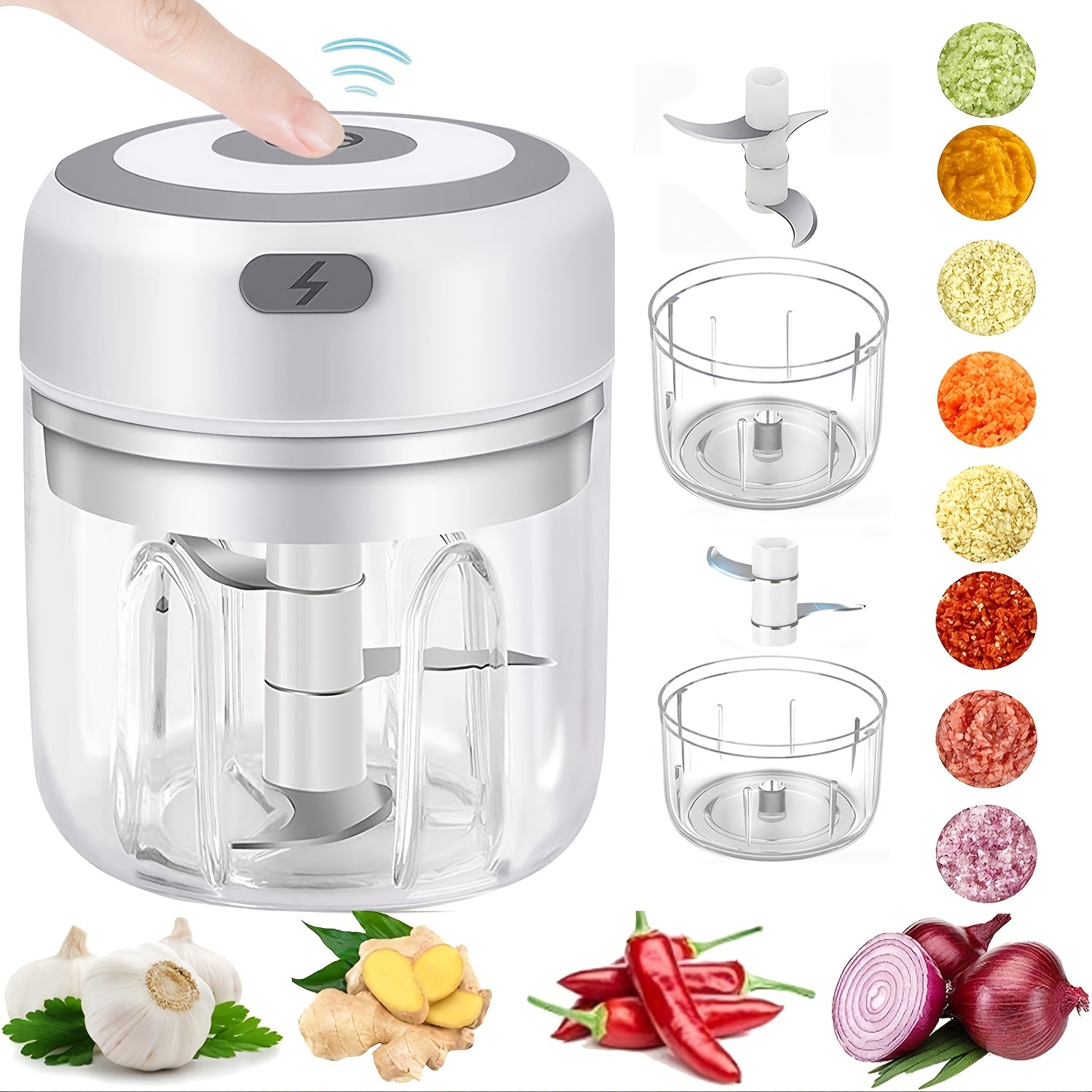 [USB Electric Food Chopper] Portable Cordless USB-Powered Electric Food Chopper with One-Touch Chopping | Safety Switch, Clear Base, Heavy-Duty Stainless Steel Blades - Ideal for Garlic, Nuts, Vegetables, Fruits, Meat - Compact Kitchen Gadget for Home,
