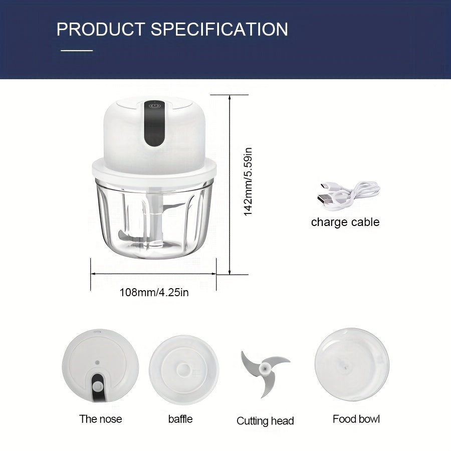 350ML USB Wireless Multi-function Food Electric Garlic Chopper Mini Small Garlic Masher Mincer Crusher for Pepper Chili Nuts Meat Grinder Food Processor /Electric Mincer Vegetable Chili Meat Grinder Food Crusher