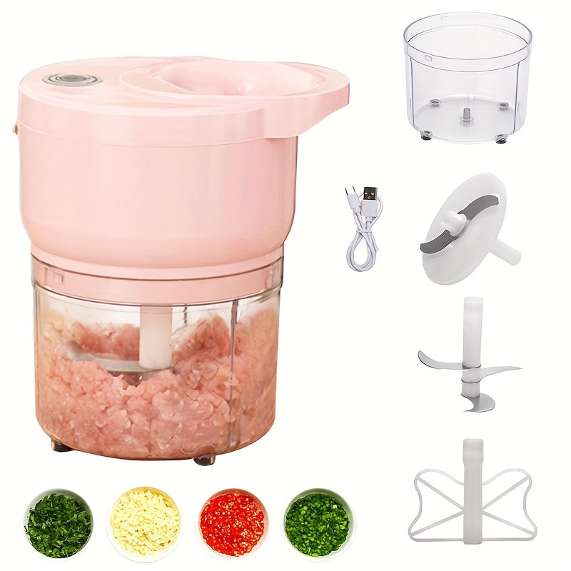 Cordless Portable Electric Food Chopper, Electric Garlic Crusher, Not Only Can Mince Meat And Vegetables But Also Slice And Whisk Eggs, Upgrade Your Kitchen with This Powerful Electric Garlic Chopper!, Kitchen Gadget, Meal Prep Tool, Portable Appliance,