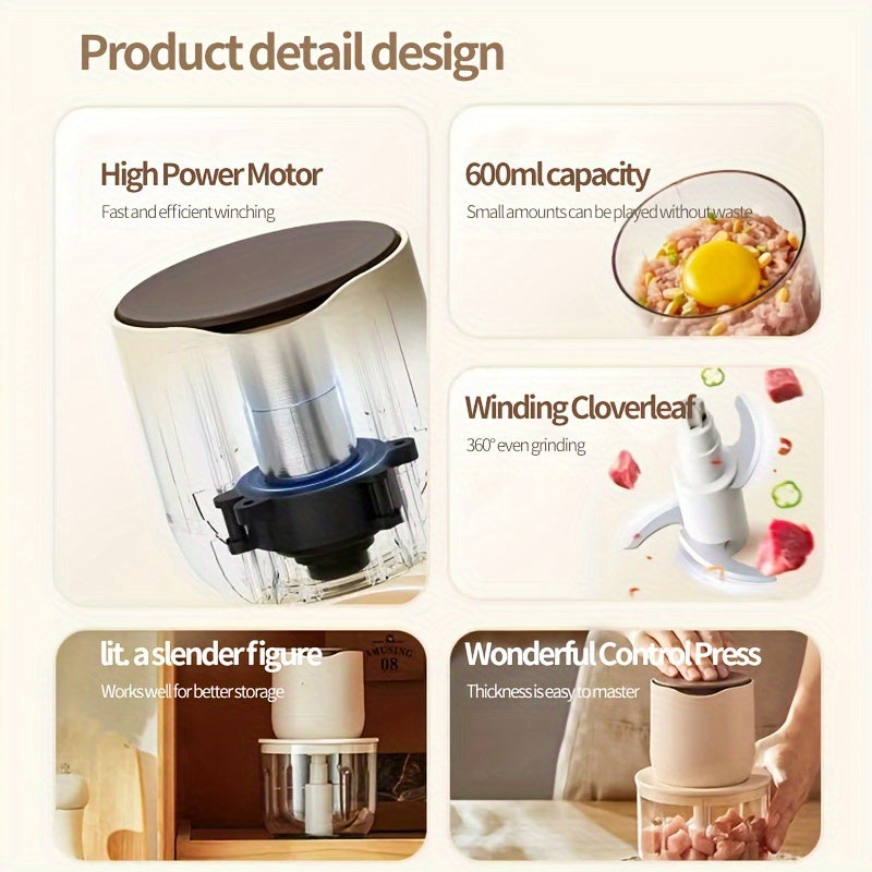Versatile Wireless Meat Grinder with USB Charging - 20.29oz Capacity, Multi-Function Electric Food Processor, Juicer & Ice Crusher, Meat Grinder, Ice Crusher, Meat Grinder Manual, Meat Mincer Machine, Home Cooking, Kitchen Appliance, Sleek Kitchen Tool,