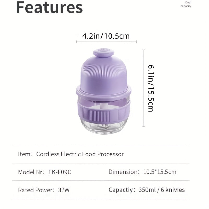 1pc Electric Garlic Chopper, Mini Portable Vegetable Chopper, 11.83oz GarlicGrinderCrusher Onion Chopper, Vegetable Blender, Cordless Food Processor for Ginger.ChiliFruits, Meat, Etc, Blender Machine Barbell, Kitchen Gadgets