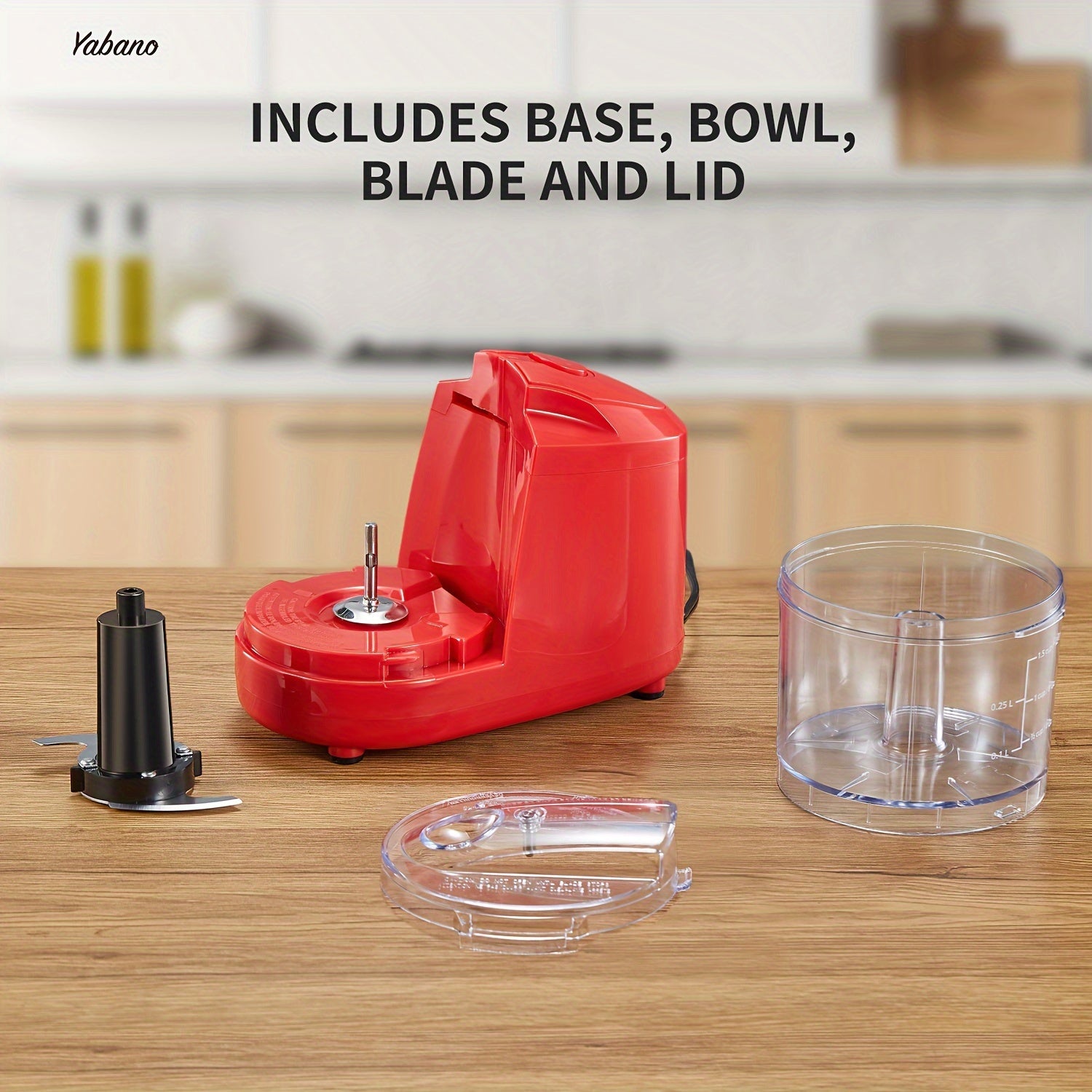 1.5-Cup Mini Electric Food Chopper, One-Touch 100W Food Processor & Meat Grinder | Mix, Chop, Mince & Blend | Easy to Clean, Stainless Steel Blade, Red, by Yabano