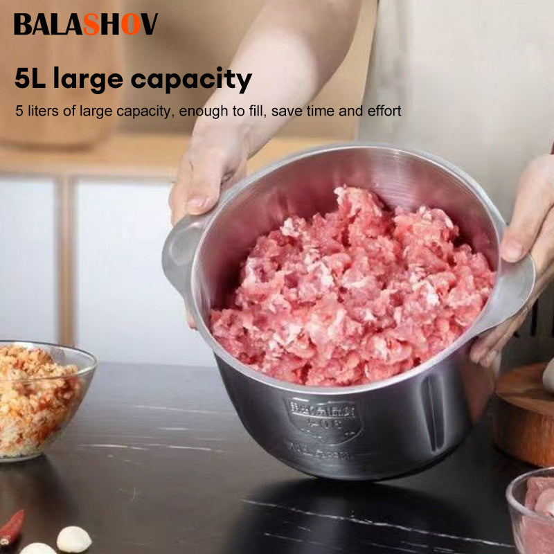 BALASHOV US Plug 3-speed Food Chopper, Food Processor Electric Dough mixer, 5L Large apacity Meat Grinder with Blades, Stainless Steel Mincer for Kitchen, Vegetable, Onion, Garlic, Salad, Fruit, Nuts