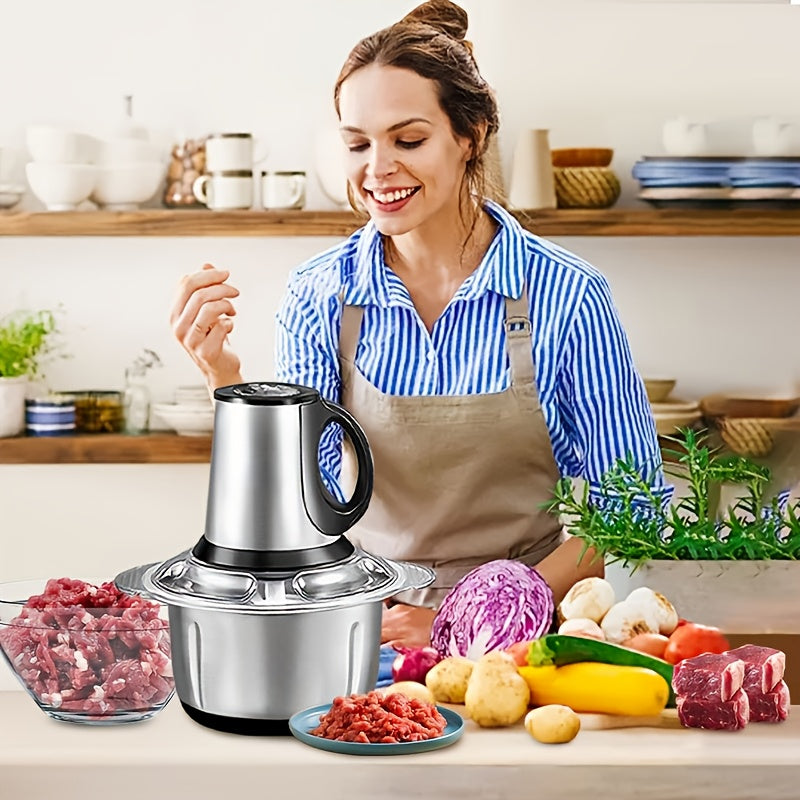 SENMEO 3-Speed Electric Meat Grinder & Food Processor with Dual Bowls & Blades - 101.45oz Stainless Steel, 110V, US Plug, Multifunctional Kitchen Tool for Chopping Veggies, Nuts, Onions, Grinding Meat, Salads, Garlic Press, Mashing & Dough, Meat Grinder