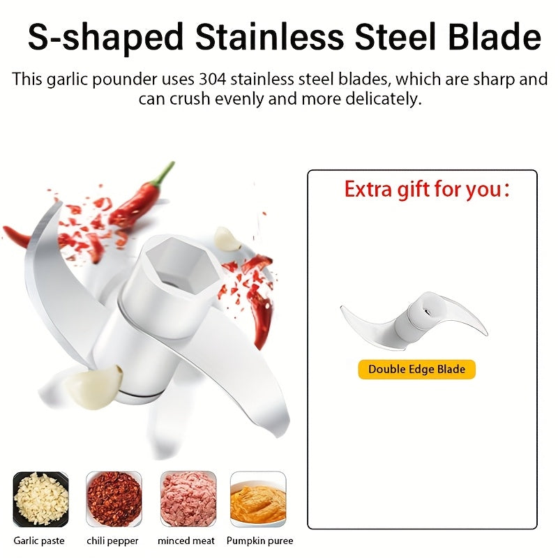 8.45Oz/250Ml Electric Garlic Chopper 1Cup, Mini USB Charging Wireless Food Processor with 304 Stainless Steel, 3 Sharp Blades, Portable Kitchen Meat Grinder for Onion, Garlic, Ginger, Chili Father Gift