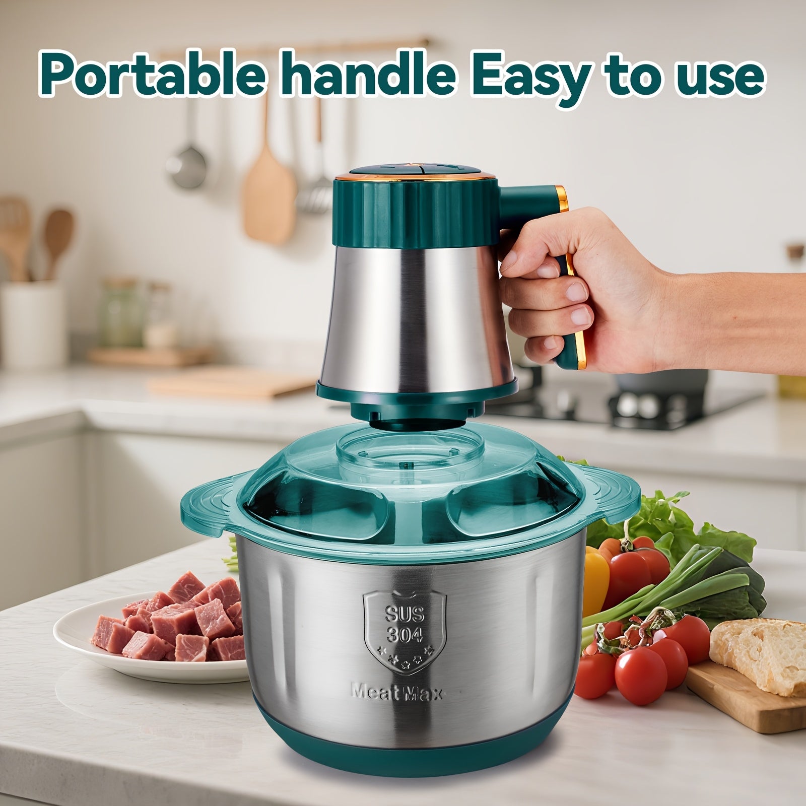 67.63oz/101.44oz/1.32gal 4-Blade/6-Blade Meat Grinder, Commercial Vegetable Chopper, Garlic Masher & Dough Mixing Machine, Electric Cookware, Food Contact Safe, 30000 RPM, US Plug, Stainless Steel Body, Multifunctional Kitchen Appliance, Food Preparation,