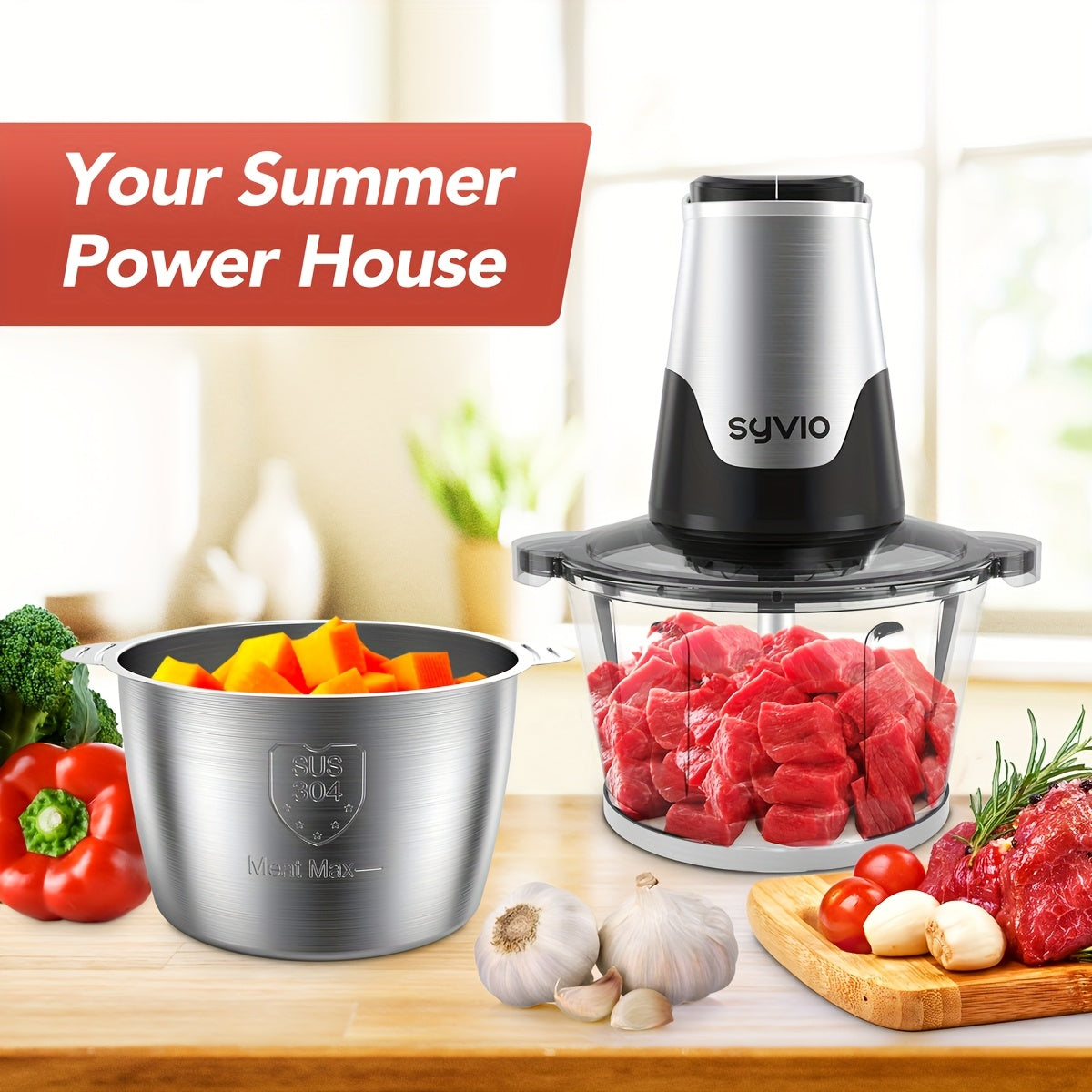 [450W 2-Bowl Food Processor] 450W Food Processors with 2 Bowls | Meat Grinder, 4 Bi-Level Blades, Mini Electric Food Chopper for Baby Food, Meat, Onion, Vegetables, 2 Speed, Christmas Gifts