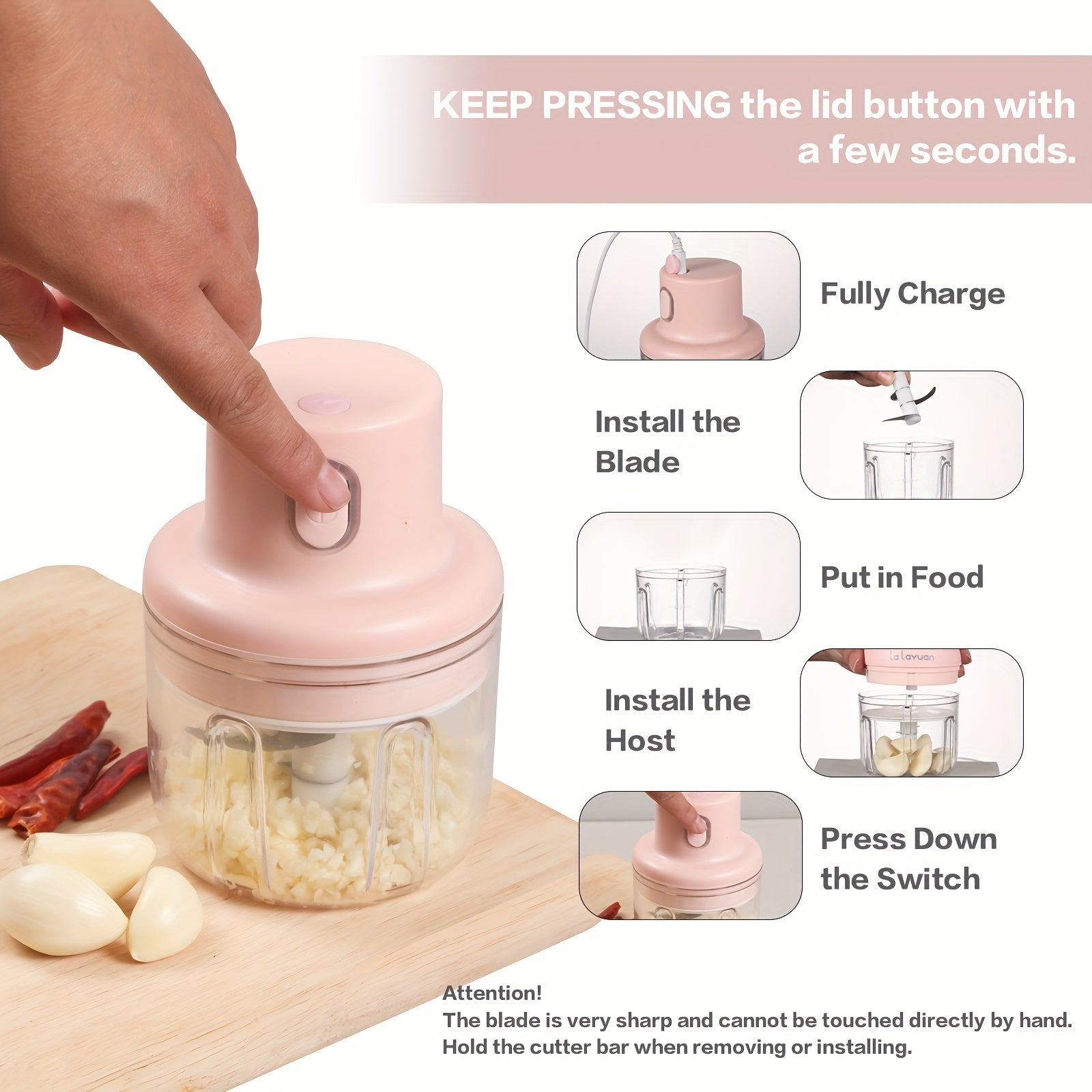 [Mini Electric Food Chopper] 250ml USB Charging Mini Food Processor - Electric Garlic Chopper, Garlic Mincer, Chili Crusher, Portable Vegetable Mincer, Cutter for Ginger, Meat Grinder