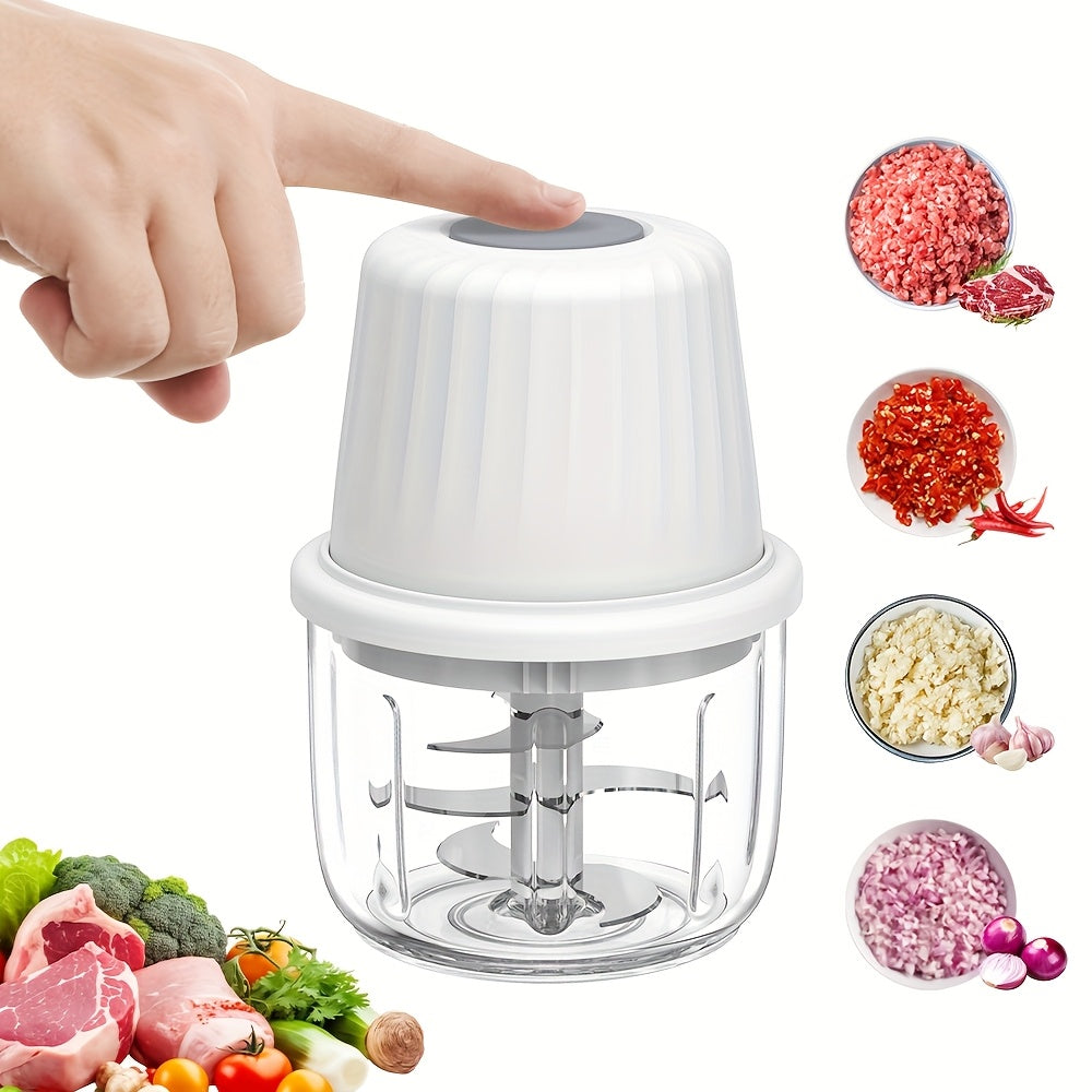 Deelife 13.53oz Mini Electric Food Chopper with 6 Slices Blades - Portable USB Rechargeable Garlic Cutter, Vegetable Chopper, Multi-Functional Fruit and Meat Grinder for Chopping Onions, Peppers, Celery, Ginger, Carrots - Kitchen Essential Tool, Vegetable