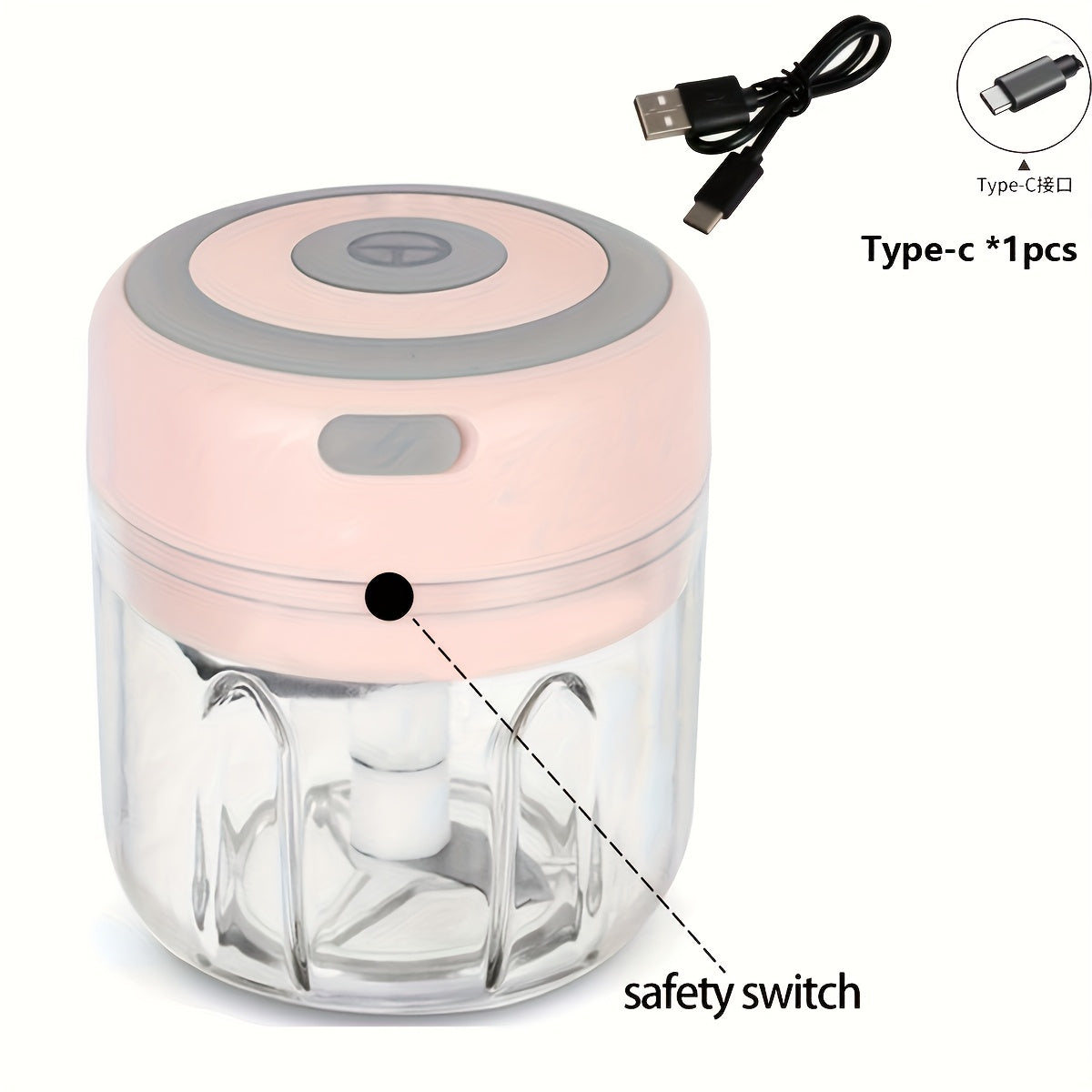 [USB Electric Food Chopper] Portable Cordless USB-Powered Electric Food Chopper with One-Touch Chopping | Safety Switch, Clear Base, Heavy-Duty Stainless Steel Blades - Ideal for Garlic, Nuts, Vegetables, Fruits, Meat - Compact Kitchen Gadget for Home,