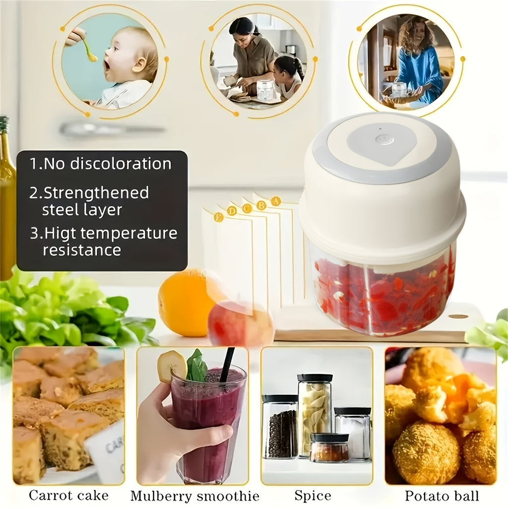 Electric Garlic Chopper, Mini Portable Veggie Chopper, 250ML Garlic Grinder Masher Onion Chopper, Blender To Vegetable, Wireless Food Processor For Ginger, Chili, Fruit, Meat, Etc