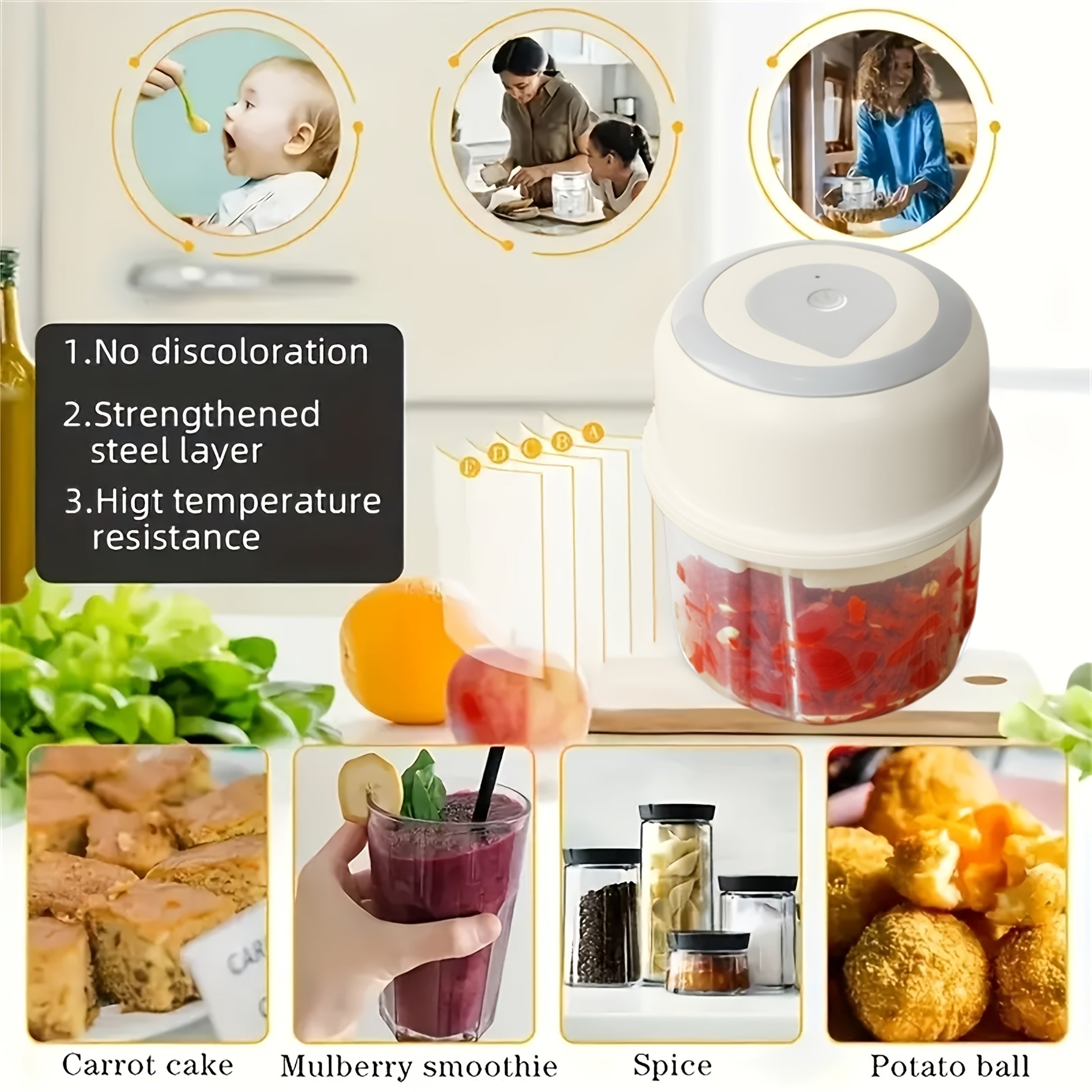 Electric Garlic Chopper, Mini Portable Veggie Chopper, 250ML Garlic Grinder Masher Onion Chopper, Blender To Vegetable, Wireless Food Processor For Ginger, Chili, Fruit, Meat, Etc