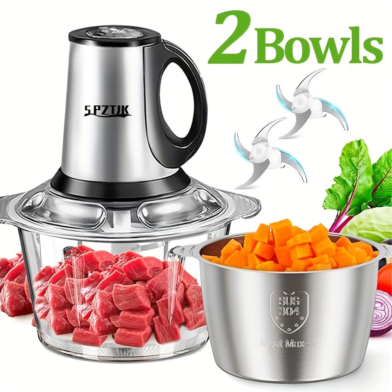 Electric Food Processor with 2 Bowls (12.5 Cup + 12.5 Cup) and 2 Blades - 101.44oz Meat Grinder, Kitchen Chopper, Electric Vegetable Cutter, Garlic Press, Masher - Helps Break Various Foods, Meat, Salad, Nuts, Salad, Home Blender