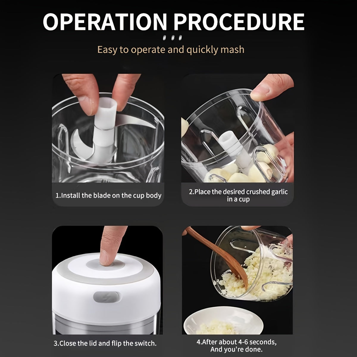 [Portable Mini Food Processor] Compact Portable Electric Mini Food Processor with USB Charging | Powerful Motor, Locking Blade System, Clear Base, Lightweight for Garlic, Meat, Vegetables, Spices - Ideal for Home, Kitchen, Travel, Office - Compatible with