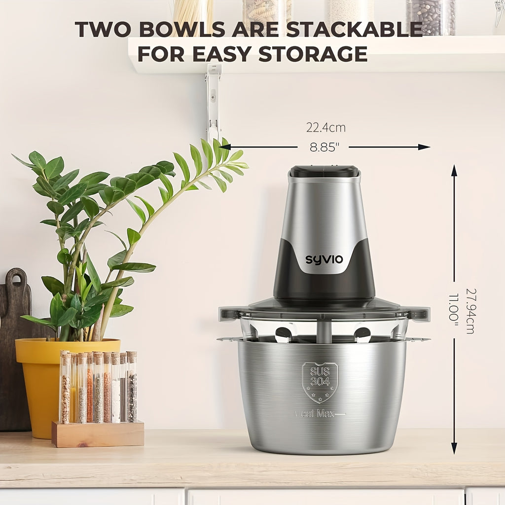 [450W 2-Bowl Food Processor] 450W Food Processors with 2 Bowls | Meat Grinder, 4 Bi-Level Blades, Mini Electric Food Chopper for Baby Food, Meat, Onion, Vegetables, 2 Speed, Christmas Gifts