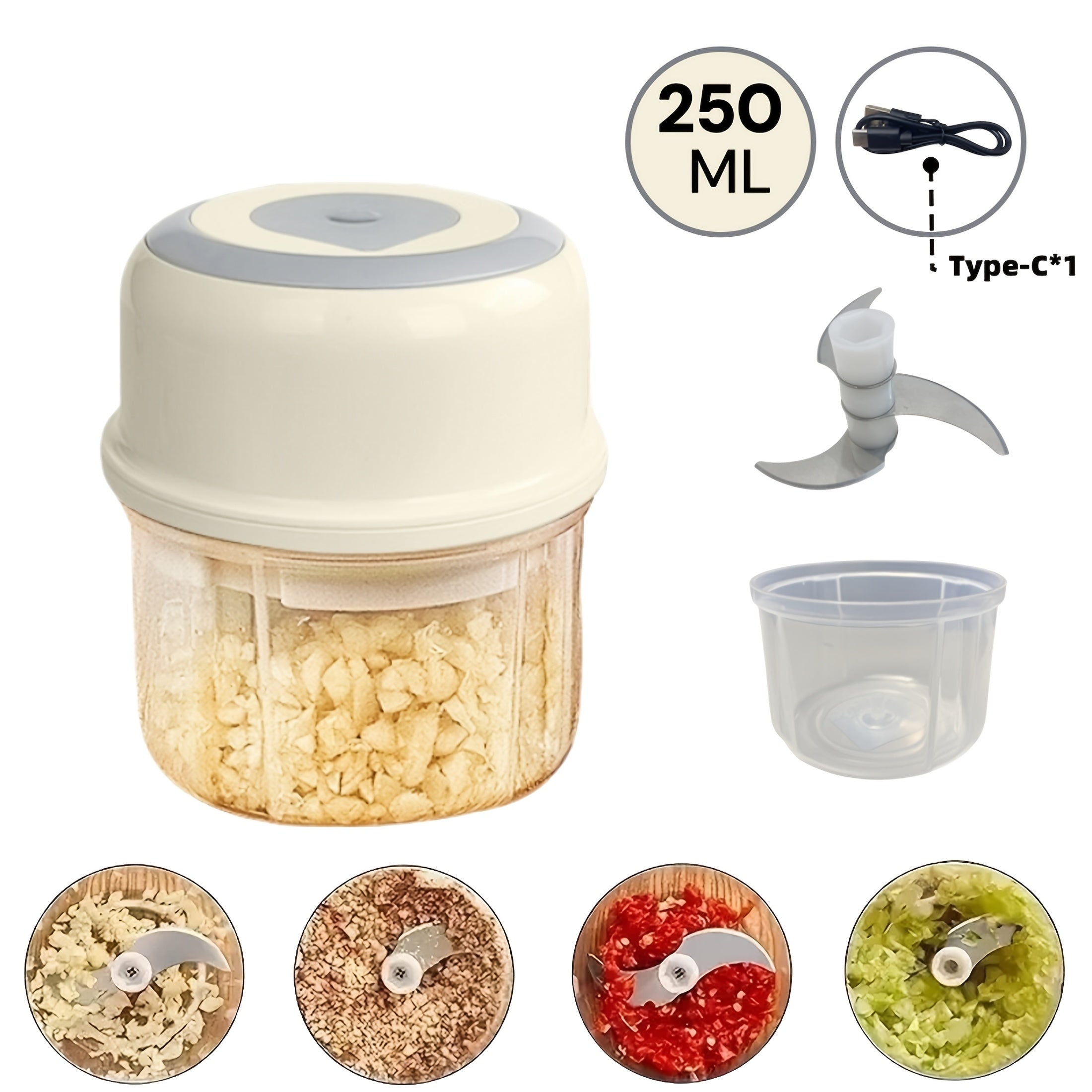 Electric Garlic Chopper, Mini Portable Veggie Chopper, 250ML Garlic Grinder Masher Onion Chopper, Blender To Vegetable, Wireless Food Processor For Ginger, Chili, Fruit, Meat, Etc