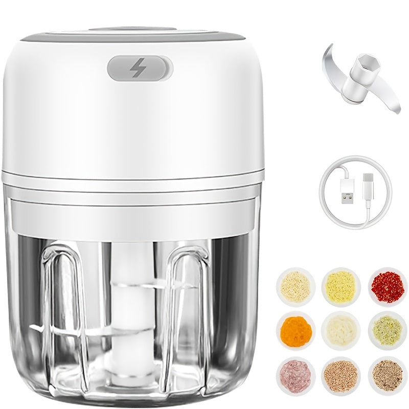8.45Oz/250Ml Electric Garlic Chopper 1Cup, Mini USB Charging Wireless Food Processor with 304 Stainless Steel, 3 Sharp Blades, Portable Kitchen Meat Grinder for Onion, Garlic, Ginger, Chili Father Gift