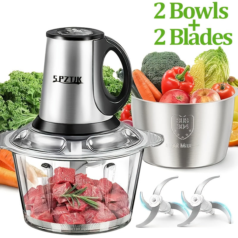 Food Chopper with 2 Bowl And 2 Blades, Helps Break Variety Of Foods, Meats, Salads, Nuts, Food Processor Electric, 101.44oz Meat Grinder, Mincer for Kitchen,, Meat Grinder, Electric Vegetable Chopper, Garlic Press-Crusher, Masher