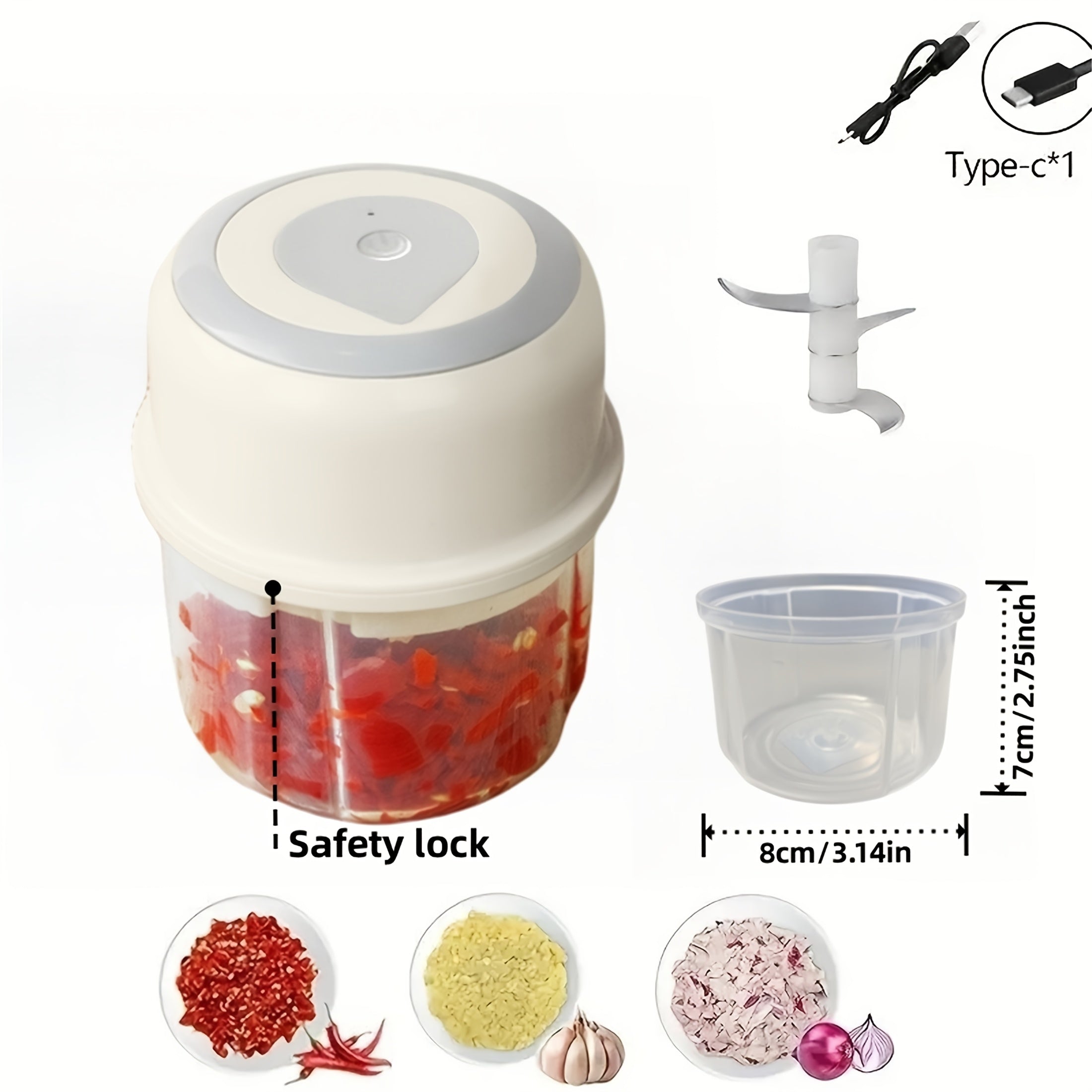 Electric Garlic Chopper, Mini Portable Veggie Chopper, 250ML Garlic Grinder Masher Onion Chopper, Blender To Vegetable, Wireless Food Processor For Ginger, Chili, Fruit, Meat, Etc