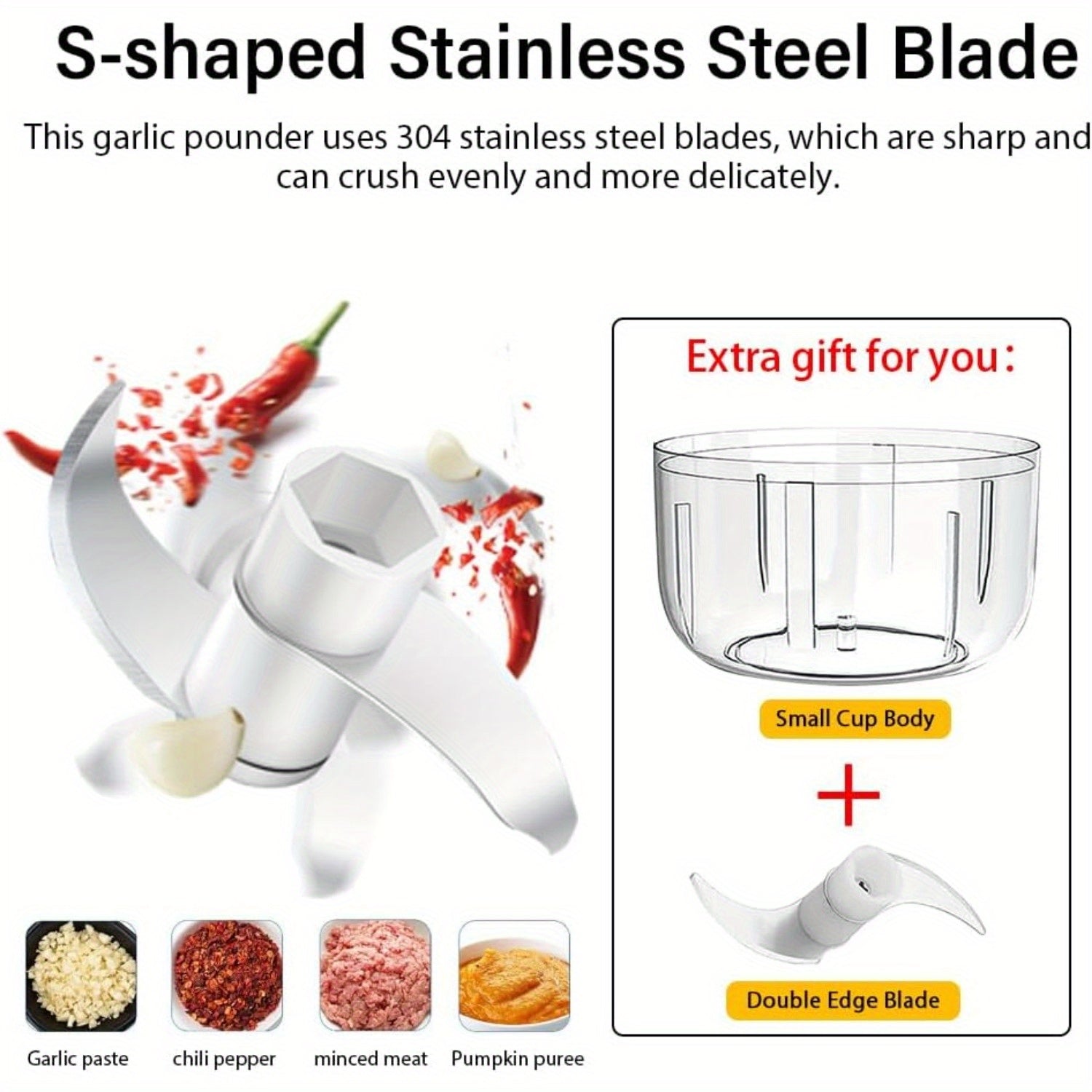 Get Ready to Chop: Electric Food Chopper - Mini Wireless Portable Meat Grinder, USB Charging Garlic Chopper! Easy to Clean, Suitable for Chili Peppers, Onions, Nuts, Etc. (White)Father's Day Gifts, Birthday Gifts, And Gifts for Both Men And Women father