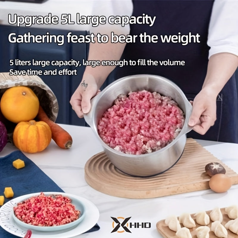 5L 5-speed Electric Large Capacity Meat Grinder, Household Multifunctional Stainless Steel Food Processor, Blender, Filling Machine, Garlic And Chili Grinder, Meets Various Needs