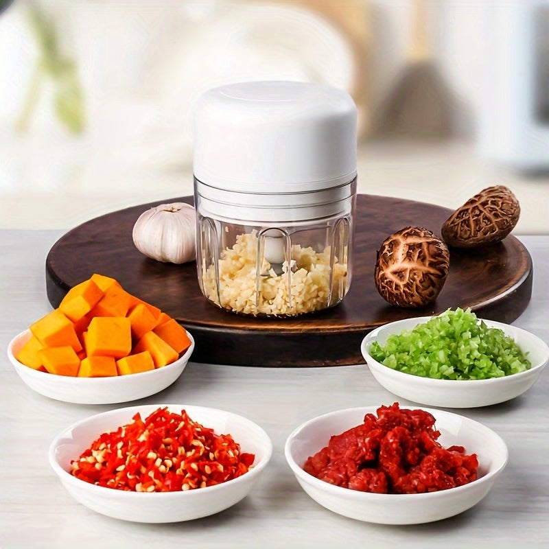 Electric Garlic Chopper, Mini Portable Veggie Chopper, 250ML Garlic Grinder Masher Onion Chopper, Blender To Vegetable, Wireless Food Processor For Ginger, Chili, Fruit, Meat, Etc