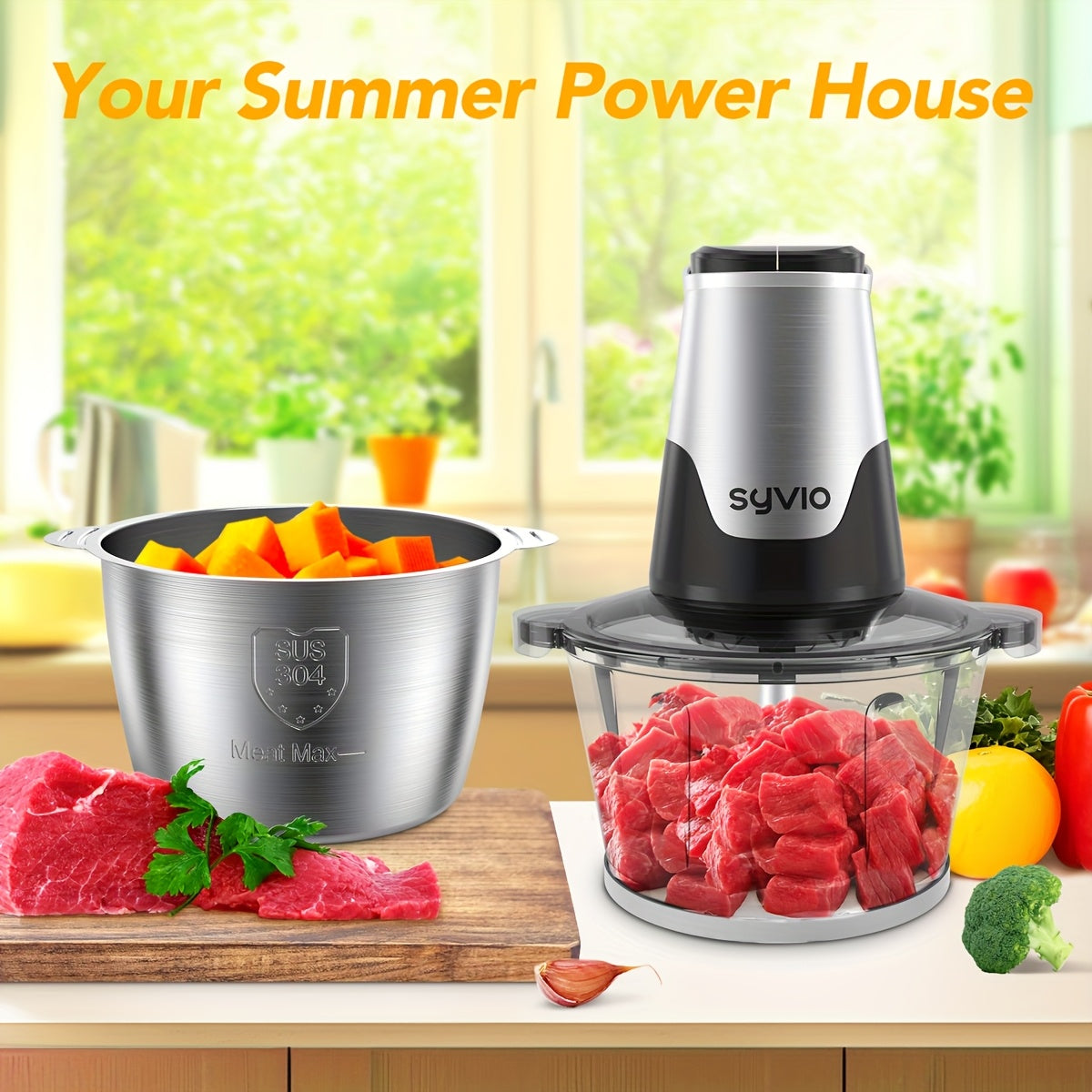 [450W 2-Bowl Food Processor] 450W Food Processors with 2 Bowls | Meat Grinder, 4 Bi-Level Blades, Mini Electric Food Chopper for Baby Food, Meat, Onion, Vegetables, 2 Speed, Christmas Gifts
