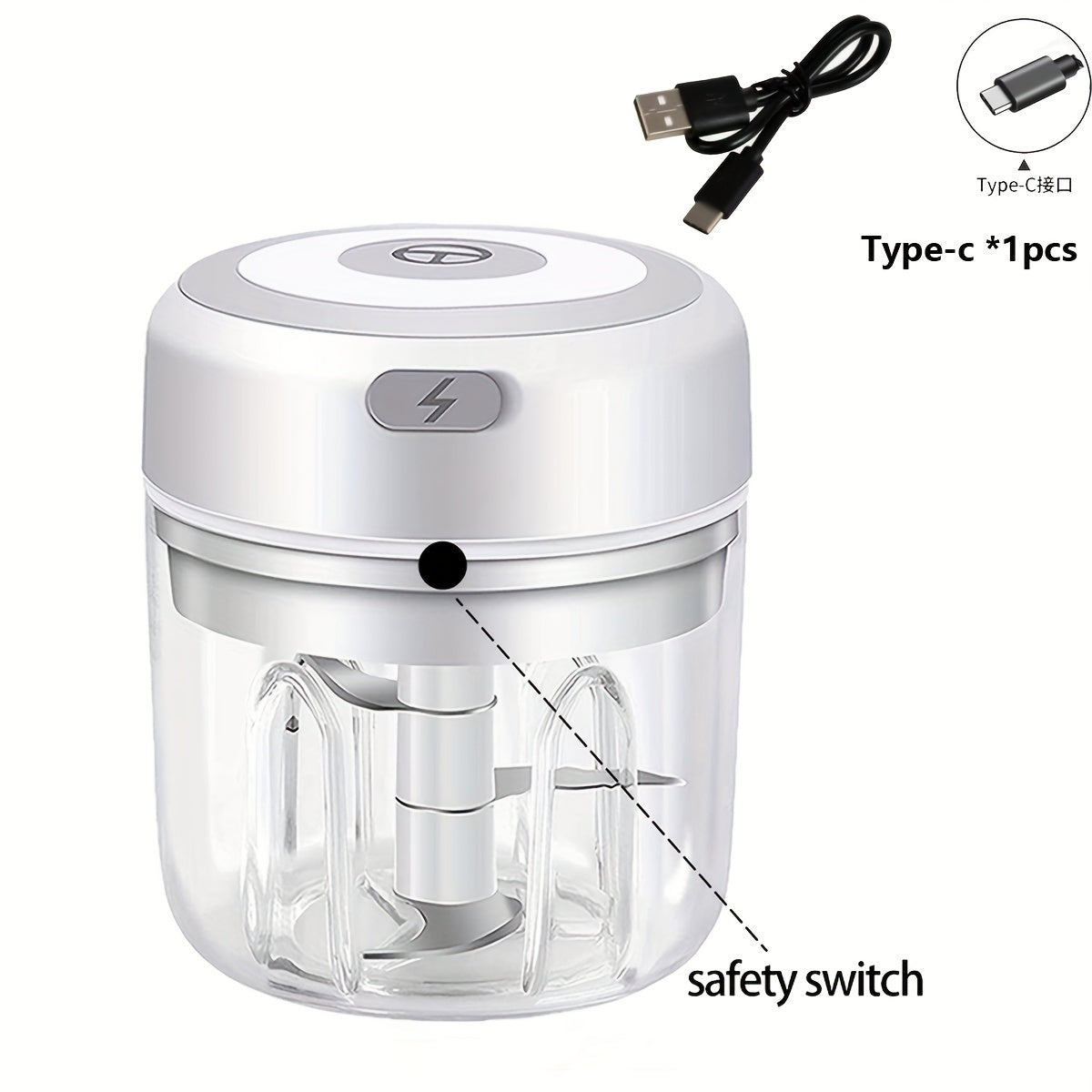 [USB Electric Food Chopper] Portable Cordless USB-Powered Electric Food Chopper with One-Touch Chopping | Safety Switch, Clear Base, Heavy-Duty Stainless Steel Blades - Ideal for Garlic, Nuts, Vegetables, Fruits, Meat - Compact Kitchen Gadget for Home,