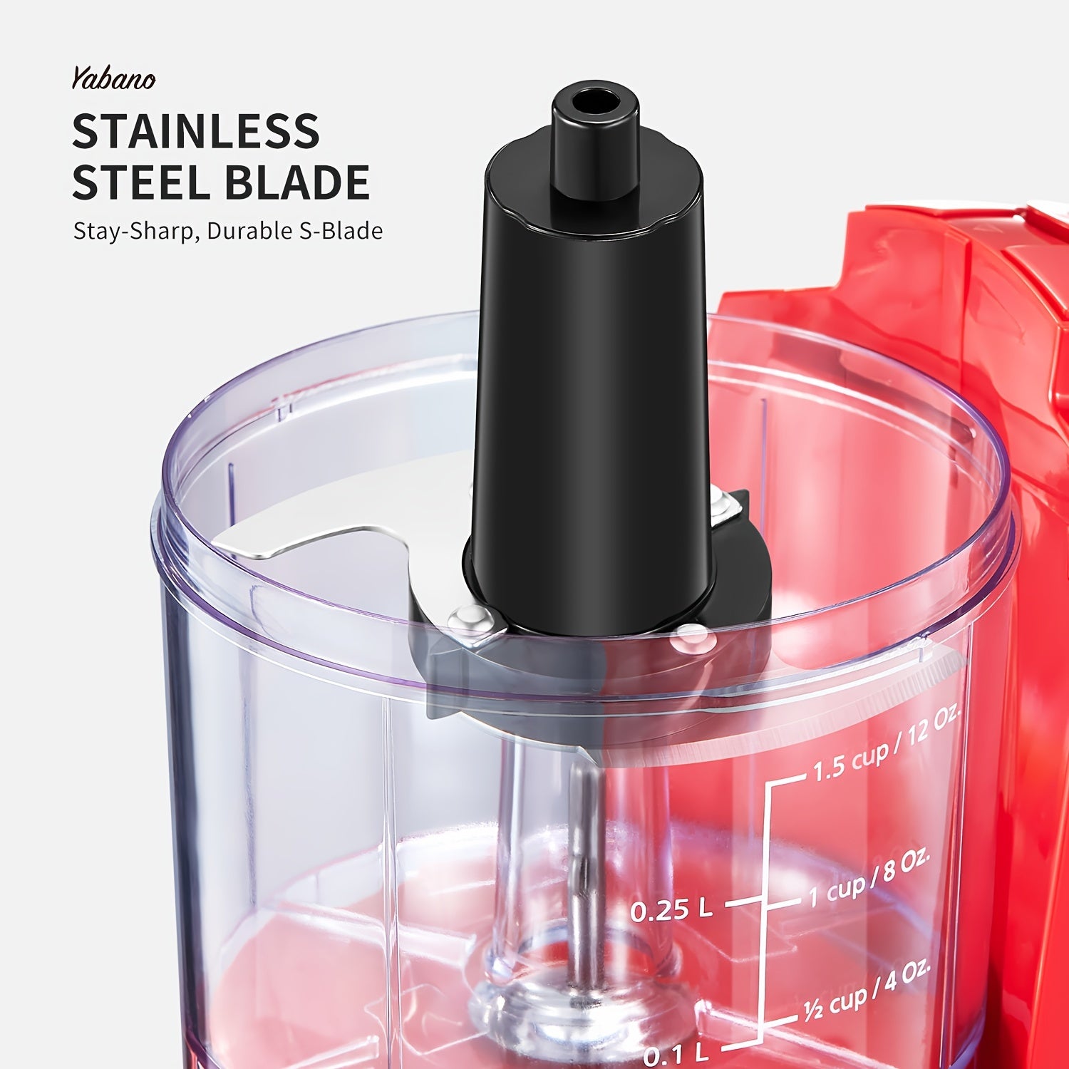 1.5-Cup Mini Electric Food Chopper, One-Touch 100W Food Processor & Meat Grinder | Mix, Chop, Mince & Blend | Easy to Clean, Stainless Steel Blade, Red, by Yabano