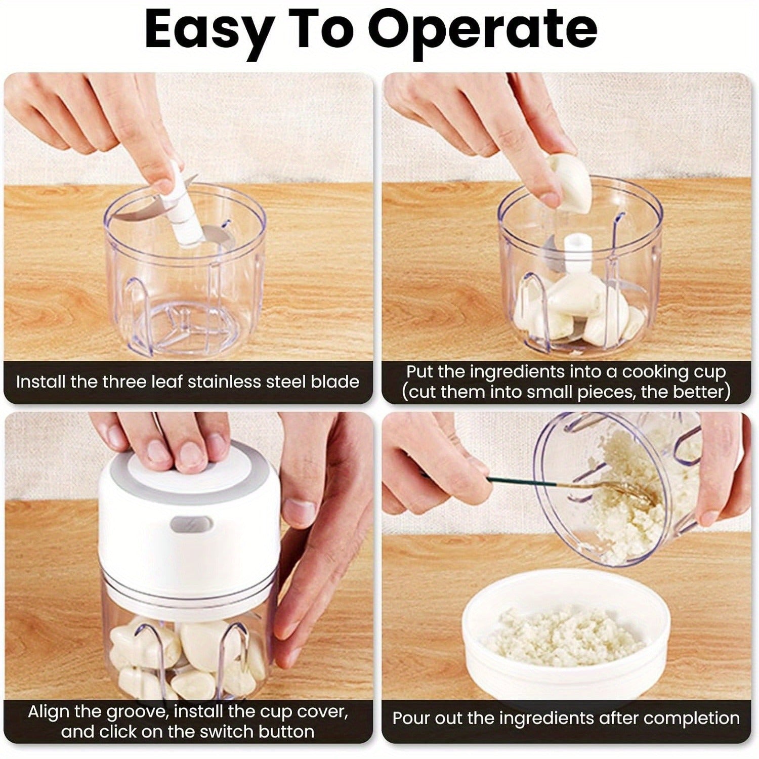 Chop Garlic & Vegetables With Ease! Electric Garlic Chopper, Portable USB Rechargeable, 250ml Capacity, Food Processor For Ginger, Chilli, Minced Meat & Fruit (White)!Mother'S Day Gifts, Gifts For Girls