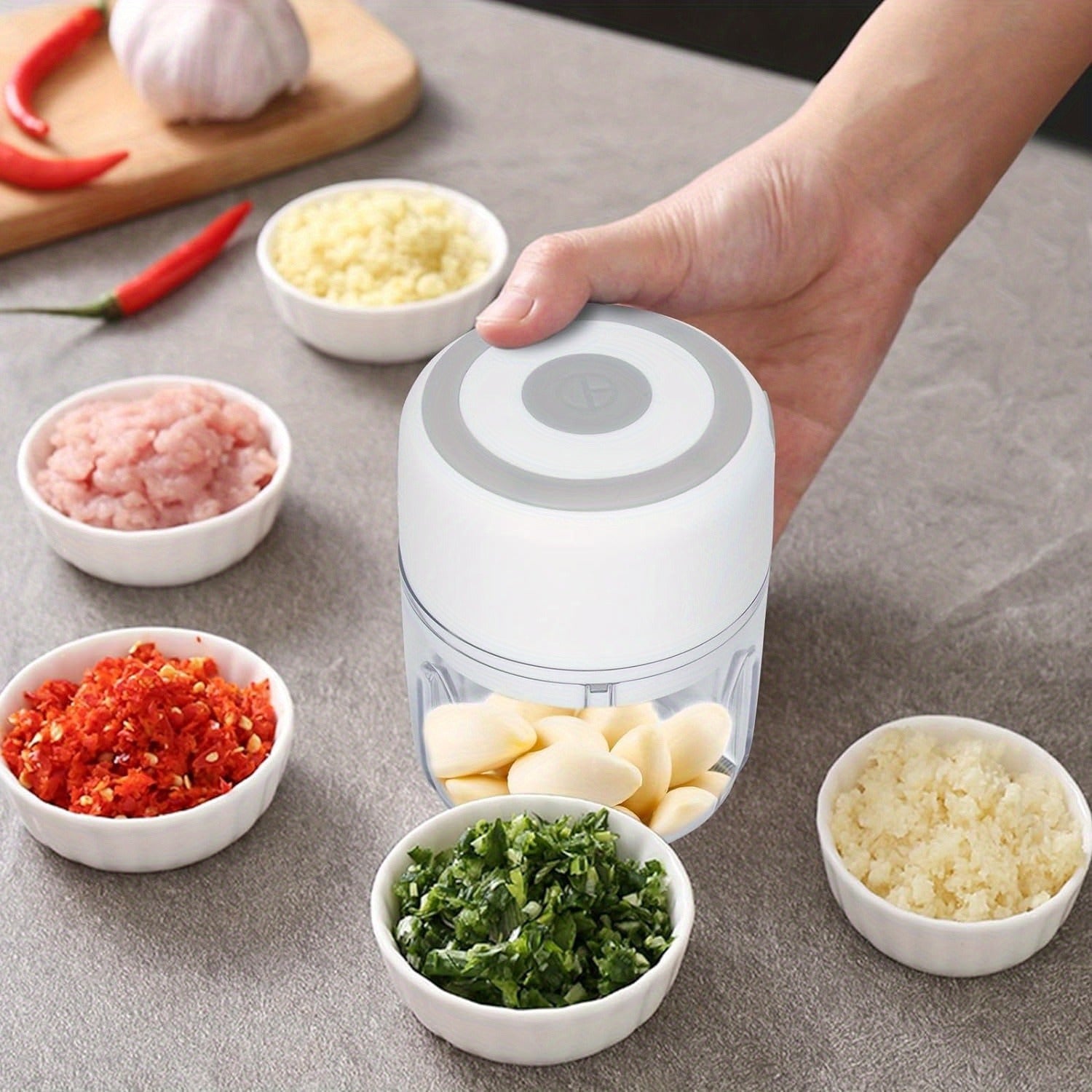 Chop Garlic & Vegetables With Ease! Electric Garlic Chopper, Portable USB Rechargeable, 250ml Capacity, Food Processor For Ginger, Chilli, Minced Meat & Fruit (White)!Mother'S Day Gifts, Gifts For Girls
