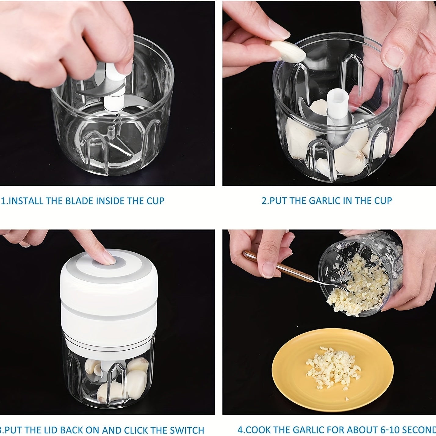 8.45oz Mini Rechargeable Garlic Chopper Meat Grinder, Durable And Sturdy, Ideal for Crushing Garlic, Peppers, Onions, Minced Meat, Nuts And More!