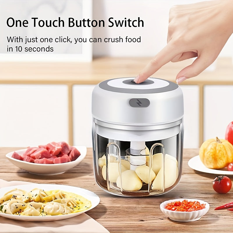 8.45Oz/250Ml Electric Garlic Chopper 1Cup, Mini USB Charging Wireless Food Processor with 304 Stainless Steel, 3 Sharp Blades, Portable Kitchen Meat Grinder for Onion, Garlic, Ginger, Chili Father Gift