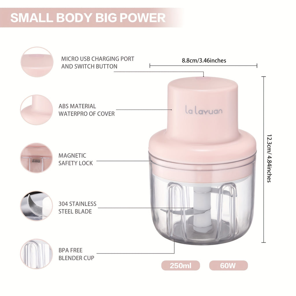 [Mini Electric Food Chopper] 250ml USB Charging Mini Food Processor - Electric Garlic Chopper, Garlic Mincer, Chili Crusher, Portable Vegetable Mincer, Cutter for Ginger, Meat Grinder
