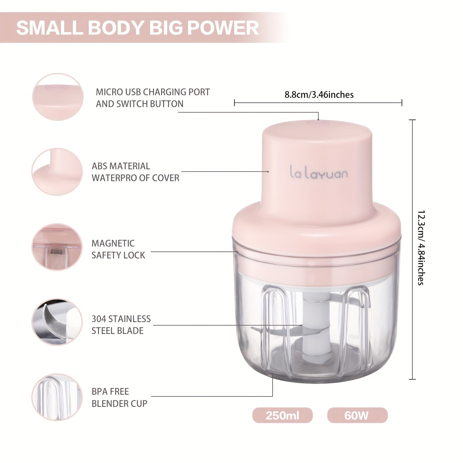 [Mini Electric Food Chopper] 250ml USB Charging Mini Food Processor - Electric Garlic Chopper, Garlic Mincer, Chili Crusher, Portable Vegetable Mincer, Cutter for Ginger, Meat Grinder