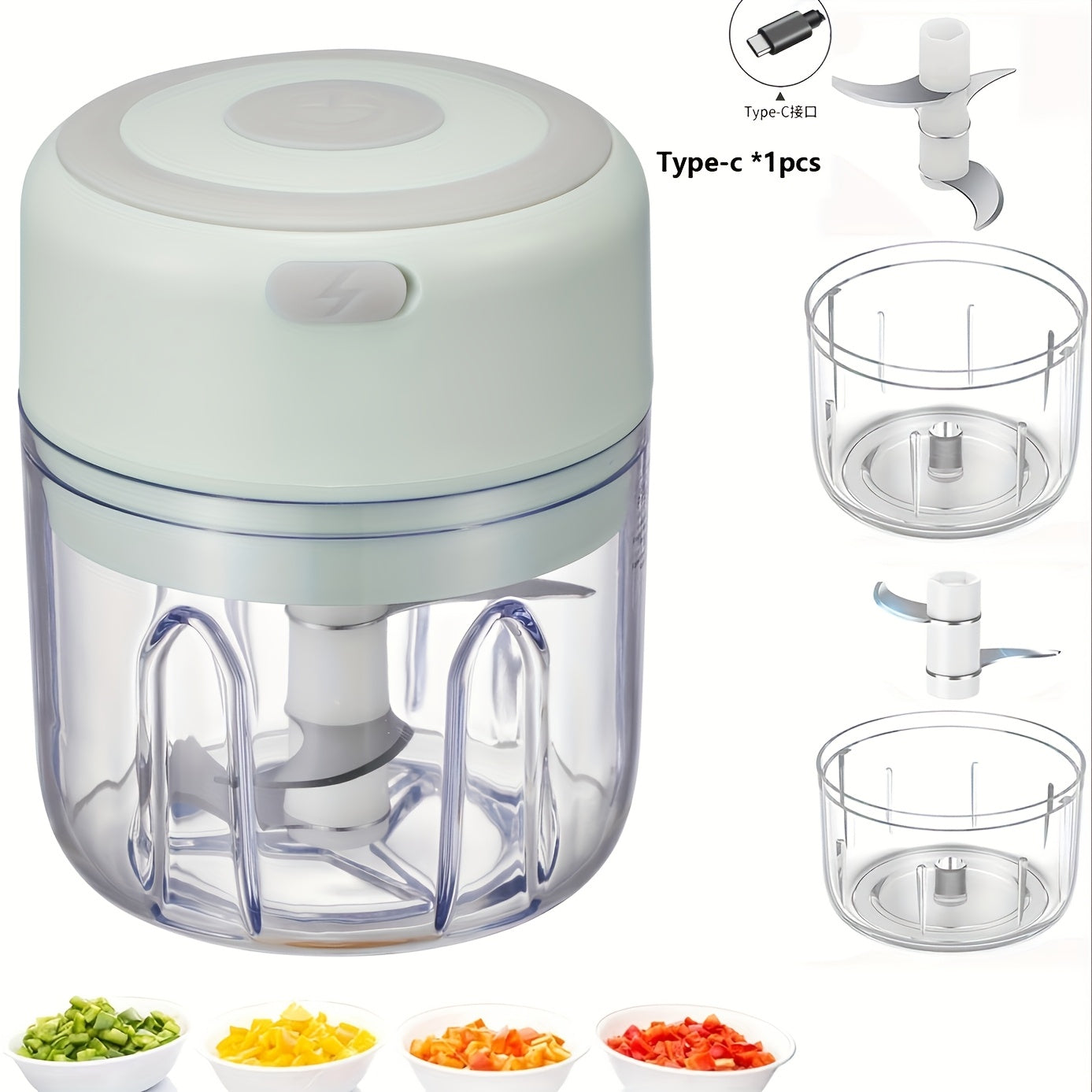 8.45oz Mini Rechargeable Garlic Chopper Meat Grinder, Durable And Sturdy, Ideal for Crushing Garlic, Peppers, Onions, Minced Meat, Nuts And More!