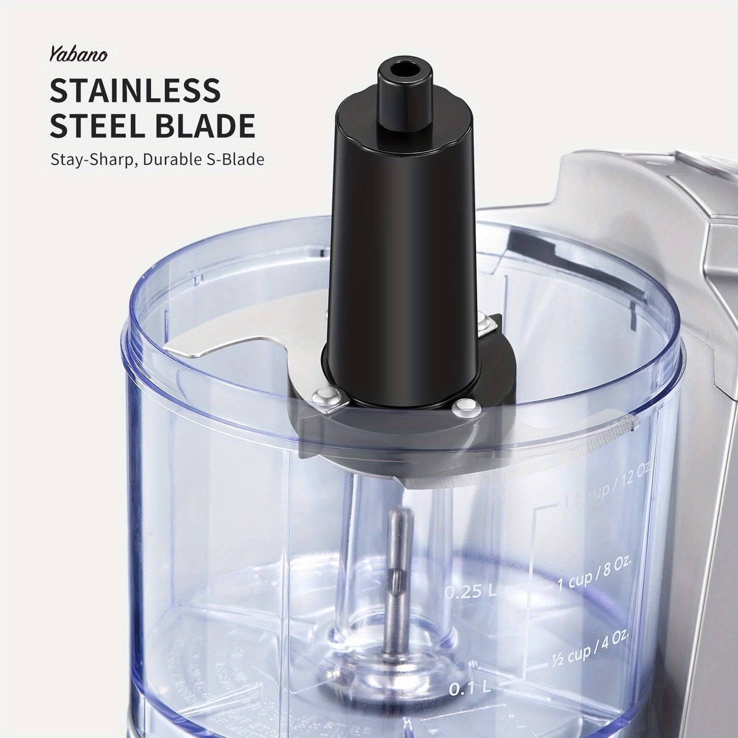 1.5-Cup Mini Electric Food Chopper, One-Touch 100W Food Processor & Meat Grinder | Mix, Chop, Mince & Blend | Easy to Clean, Stainless Steel Blade, Siver, by Yabano
