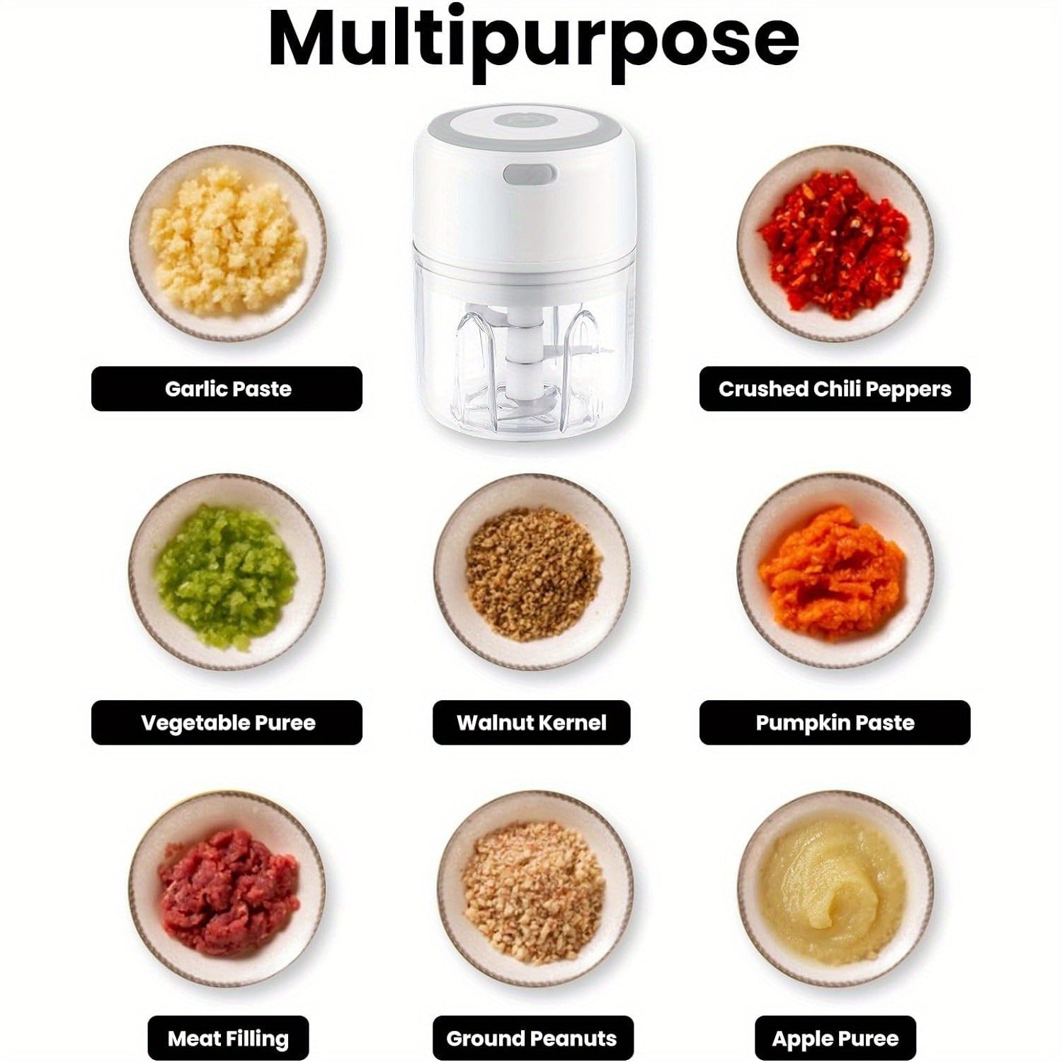 Chop Garlic & Vegetables With Ease! Electric Garlic Chopper, Portable USB Rechargeable, 250ml Capacity, Food Processor For Ginger, Chilli, Minced Meat & Fruit (White)!Mother'S Day Gifts, Gifts For Girls