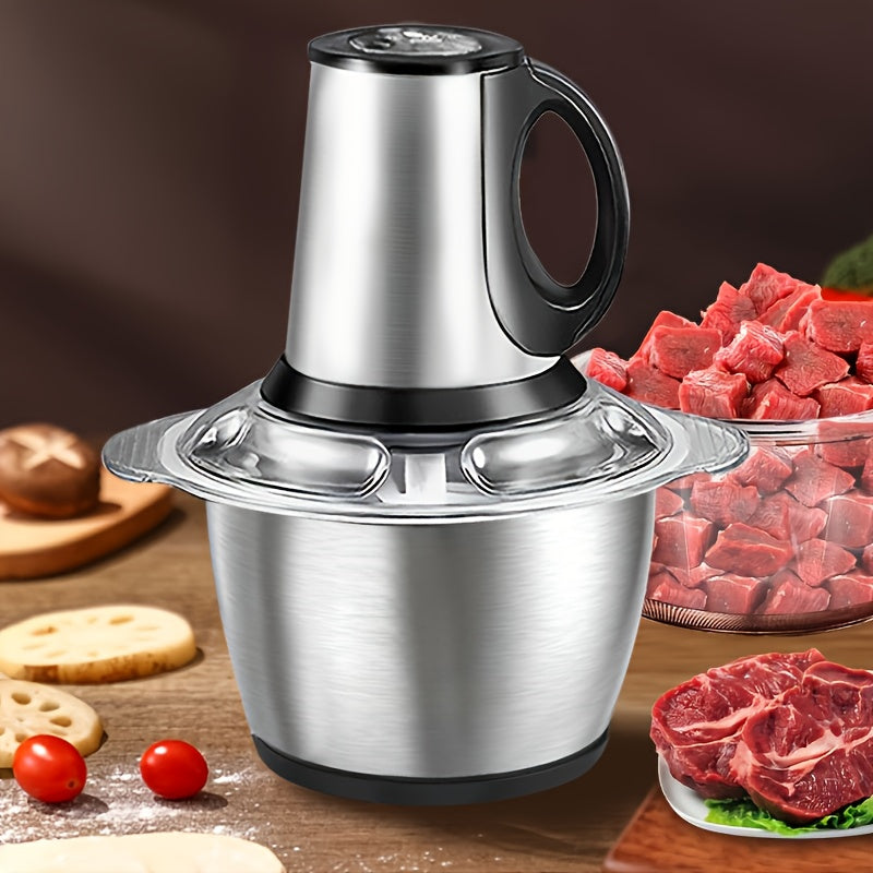 SENMEO 3-Speed Electric Meat Grinder & Food Processor with Dual Bowls & Blades - 101.45oz Stainless Steel, 110V, US Plug, Multifunctional Kitchen Tool for Chopping Veggies, Nuts, Onions, Grinding Meat, Salads, Garlic Press, Mashing & Dough, Meat Grinder