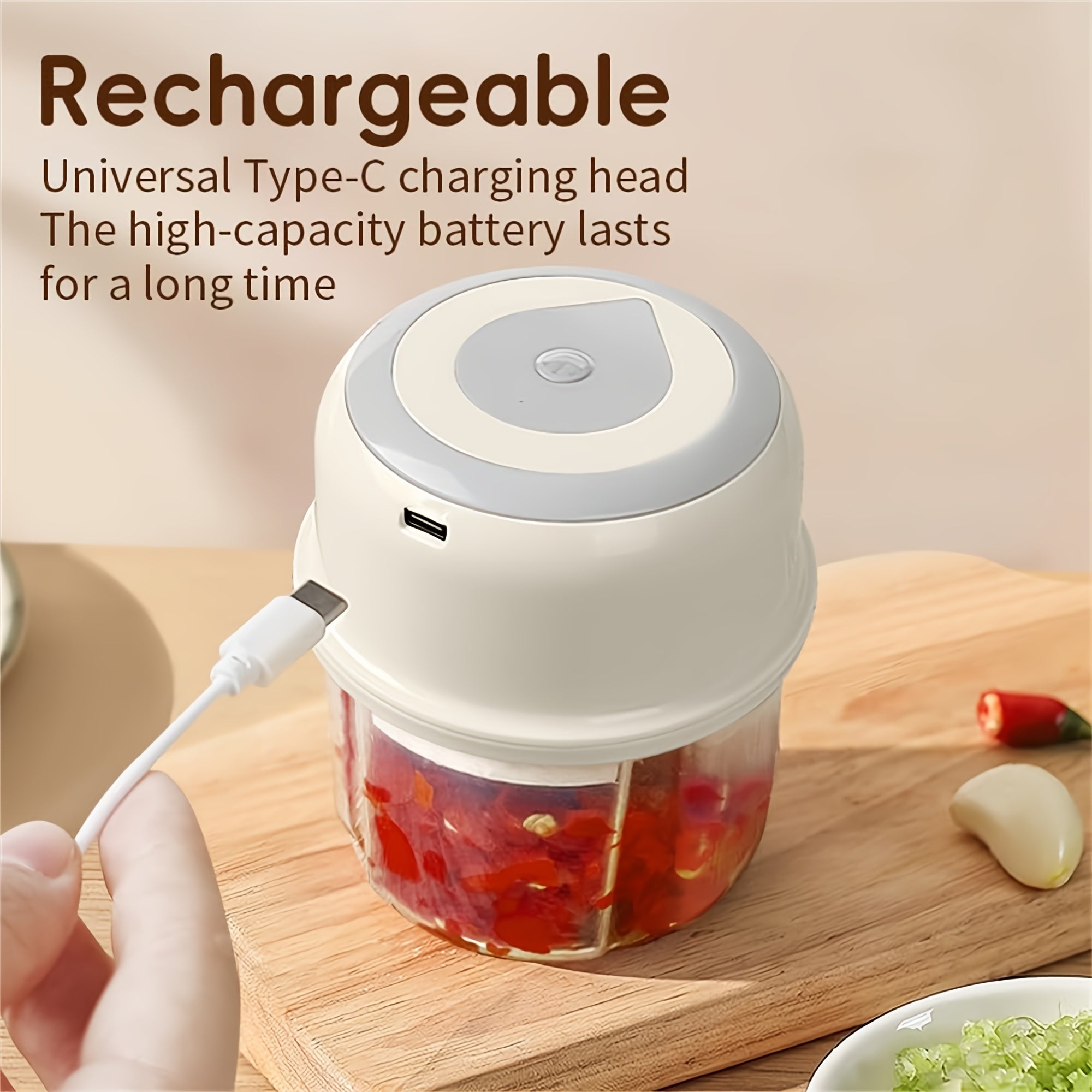 Electric Mini Garlic Chopper, Portable Mini Mincer Electric Food Processor, Garlic Mincer Onion Veggie Chopper, 8.45oz Mini Food Maker Presses for Chili Meat Spices Chopper Blender Machine