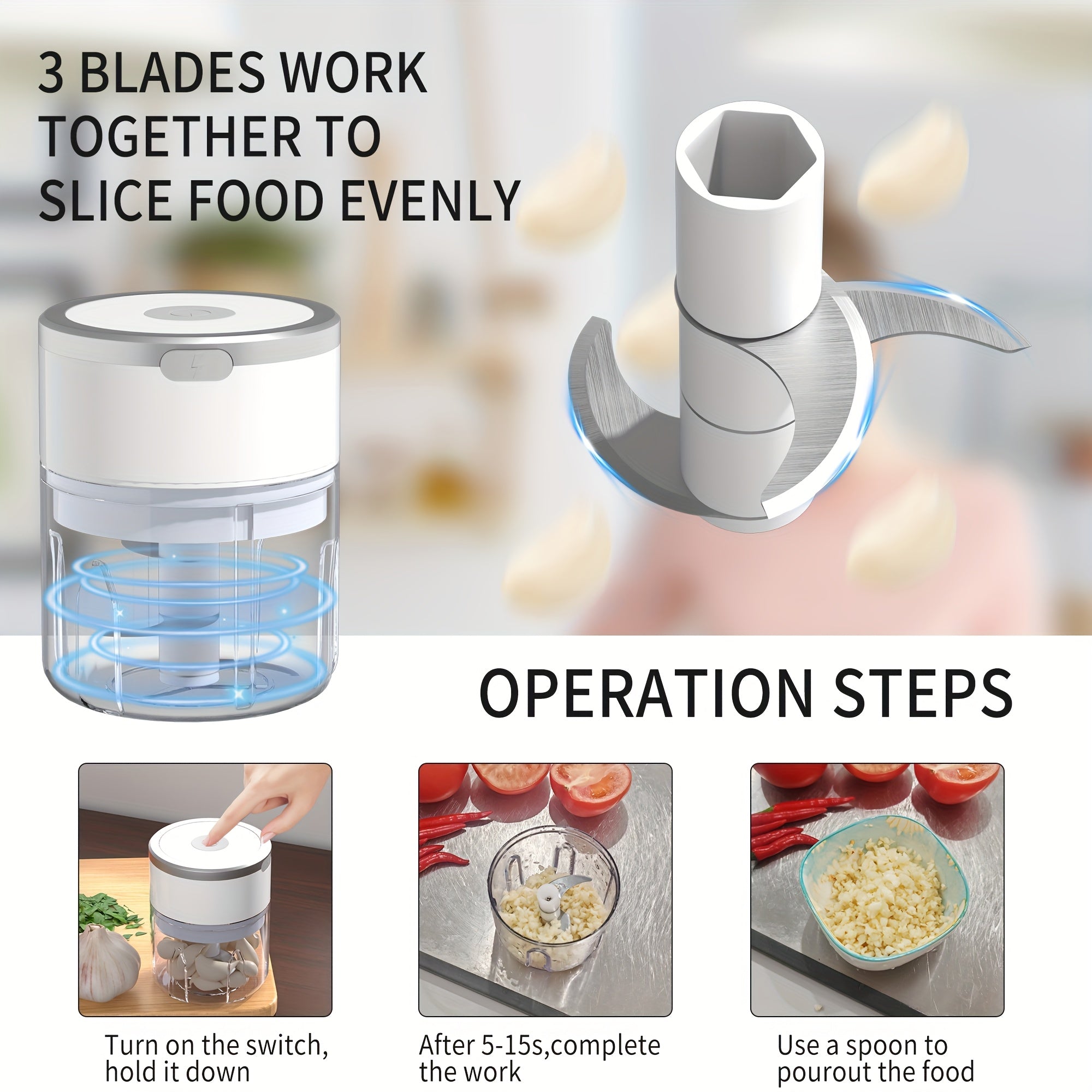 8.45oz Automatic Electric Garlic Masher & Meat Grinder - Multifunctional Kitchen Food Processor with Rechargeable Battery, Portable for Meat Grinding, Stuffing, and More, Food Preparation | Modern Kitchen Gadget | Durable Plastic Body, Garlic Press