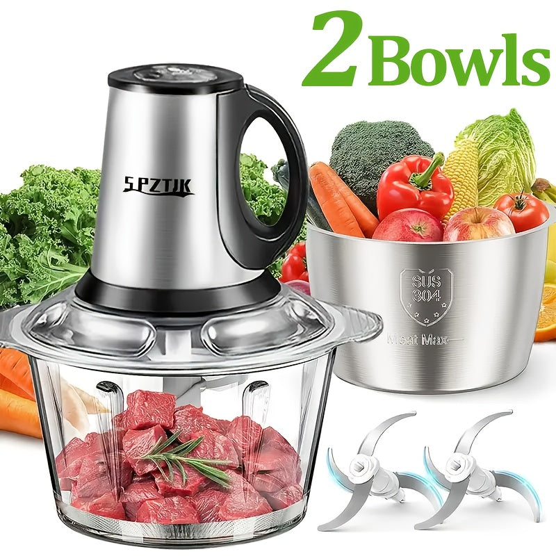 Food Chopper with 2 Bowl And 2 Blades, Helps Break Variety Of Foods, Meats, Salads, Nuts, Food Processor Electric, 101.44oz Meat Grinder, Mincer for Kitchen,, Meat Grinder, Electric Vegetable Chopper, Garlic Press-Crusher, Masher