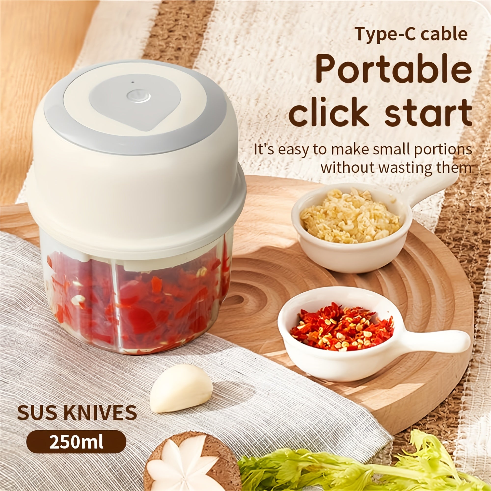 Electric Mini Garlic Chopper, Portable Mini Mincer Electric Food Processor, Garlic Mincer Onion Veggie Chopper, 8.45oz Mini Food Maker Presses for Chili Meat Spices Chopper Blender Machine