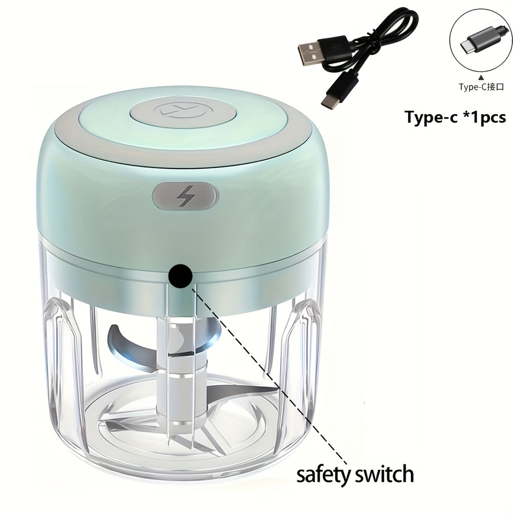 [USB Electric Food Chopper] Portable Cordless USB-Powered Electric Food Chopper with One-Touch Chopping | Safety Switch, Clear Base, Heavy-Duty Stainless Steel Blades - Ideal for Garlic, Nuts, Vegetables, Fruits, Meat - Compact Kitchen Gadget for Home,