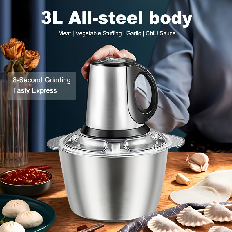 Dual Bowl & Blades Electric Meat Grinder | 101.45oz 3-Speed Food Processor - Multifunctional Kitchen Tool for Chopping Veggies/Nuts/Onions, Grinding Meat, Salads, Garlic Press, Mashing & Dough, Manual Meat Grinder, Meat Grinder Heavy Duty, Grinder for